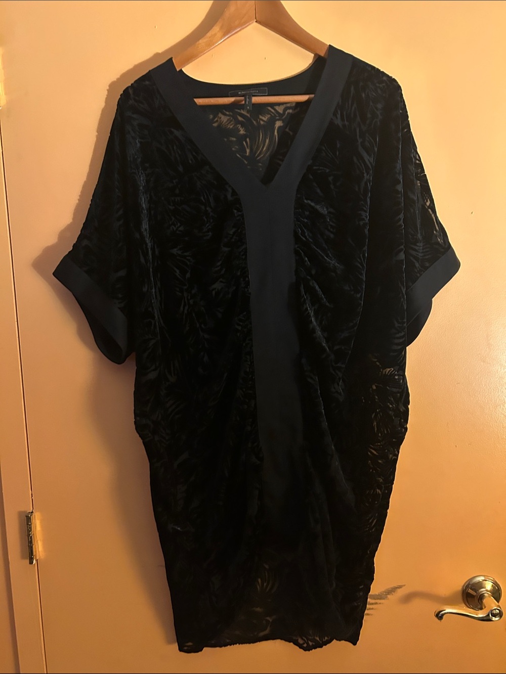 BCBGMaxAzria Black Velvet V-Neck Midi Dress